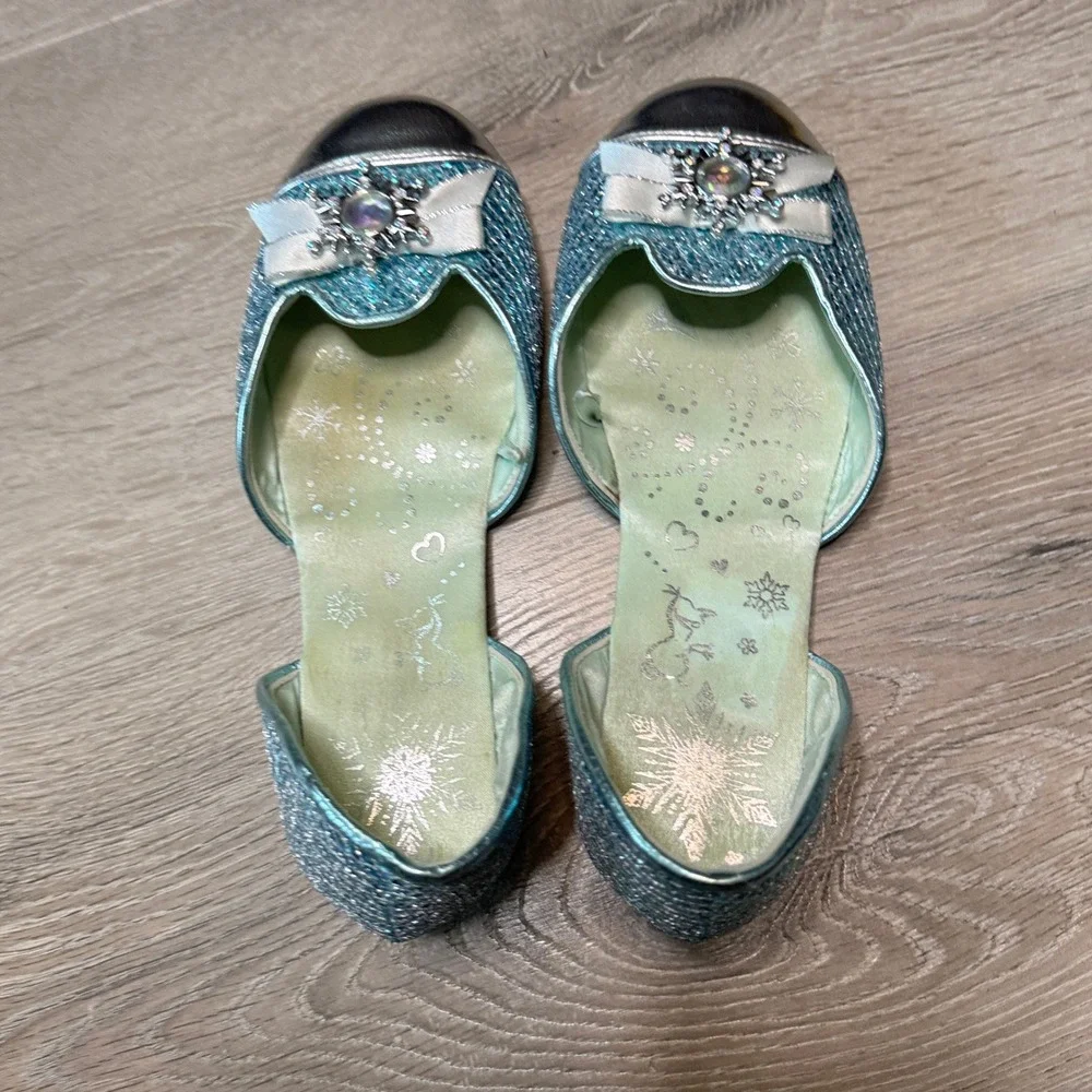 Disney Frozen Elsa Costume Shoes Blue Glitter Snowflake Jewel‎ Kids Size 2/3